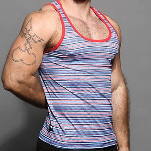 Andrew Christian Nautical Stripe Mesh Tank Top Size Large - Picture 7 of 8